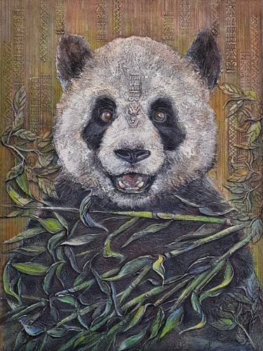 Pittura intitolato "Panda" da Anna Shuvaeva, Opera d'arte originale, Acrilico Montato su Telaio per barella in legno