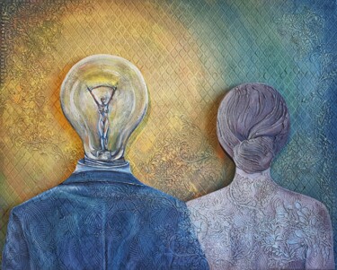 Картина под названием "Secret thoughts (re…" - Anna Shuvaeva, Подлинное произведение искусства, Акрил