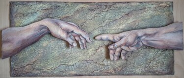 Painting titled "The Hand of Adam an…" by Anna Shuvaeva, Original Artwork, Acrylic Mounted on Wood Panel