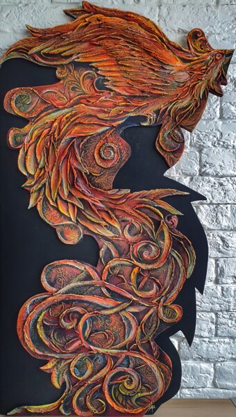 Painting titled "The Phoenix" by Anna Shuvaeva, Original Artwork, Acrylic Mounted on Wood Panel