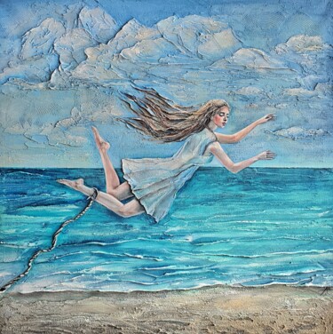 Painting titled "Flying in a dream" by Anna Shuvaeva, Original Artwork, Acrylic Mounted on Wood Stretcher frame