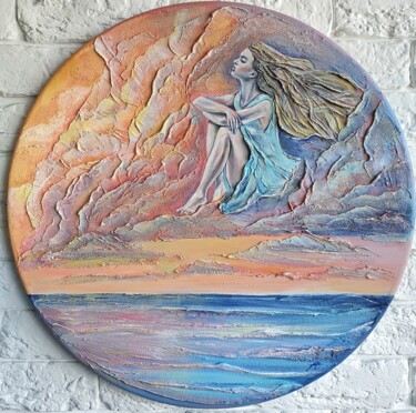 Painting titled "Dreams in the clouds" by Anna Shuvaeva, Original Artwork, Acrylic Mounted on Wood Stretcher frame