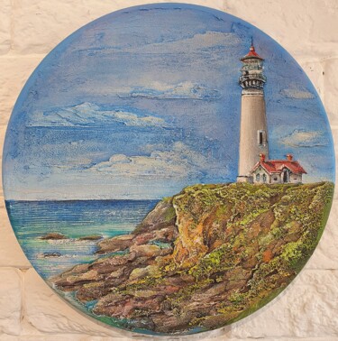 Painting titled "The lighthouse or l…" by Anna Shuvaeva, Original Artwork, Acrylic Mounted on Wood Stretcher frame