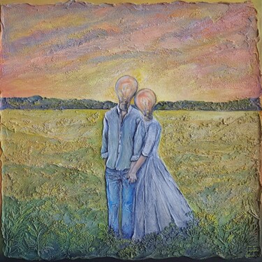 Painting titled "The Light couple" by Anna Shuvaeva, Original Artwork, Acrylic Mounted on Wood Stretcher frame