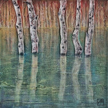 Painting titled "The snow has melted!" by Anna Shuvaeva, Original Artwork, Acrylic Mounted on Wood Stretcher frame