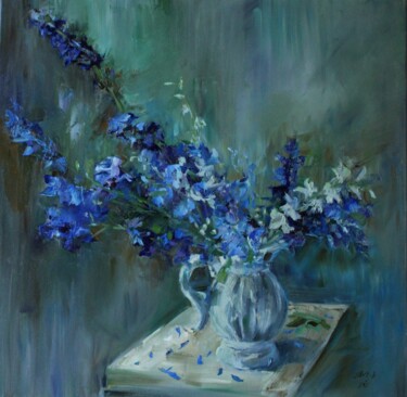 Ζωγραφική με τίτλο "Голубые цветы. Дель…" από Anna Shwed, Αυθεντικά έργα τέχνης, Λάδι