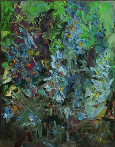 Painting titled "Дельфиниум в голубо…" by Anna Shwed, Original Artwork, Oil