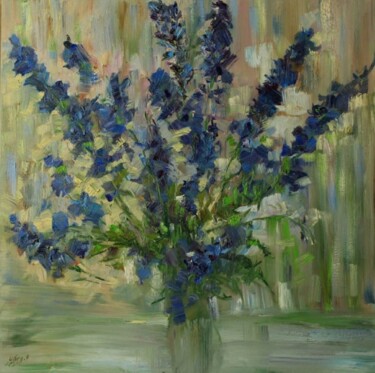 Картина под названием "Голубые цветы. Из с…" - Anna Shwed, Подлинное произведение искусства, Масло