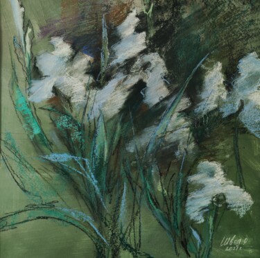 Tekening getiteld "Садовые цветы. Ирисы" door Anna Shwed, Origineel Kunstwerk, Pastel