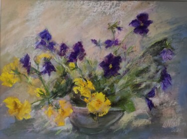 Peinture intitulée "Садовые цветы. Фиал…" par Anna Shwed, Œuvre d'art originale, Pastel