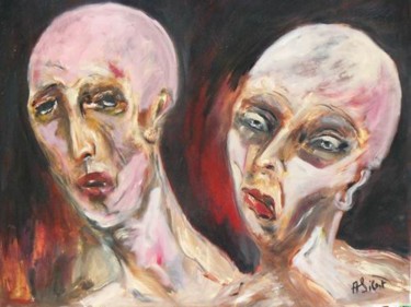 Peinture intitulée "Couple en détresse" par Anna Sibert, Œuvre d'art originale, Huile
