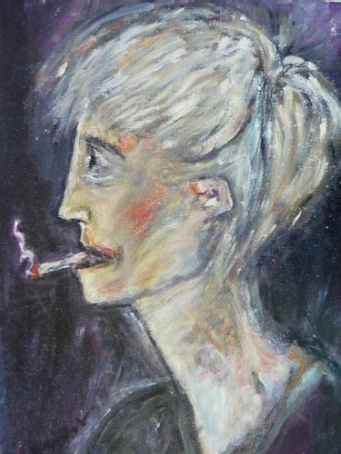 Peinture intitulée "Femme à la cigarette" par Anna Sibert, Œuvre d'art originale, Huile