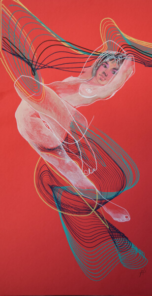 Schilderij getiteld "Девушка на красном…" door Anna Skorko, Origineel Kunstwerk, Acryl