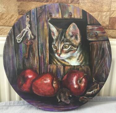 Painting titled "Кошка и мышь" by Anna Smol Nova, Original Artwork, Acrylic