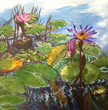 Картина под названием "Nymphea Blumen" - Анна Смольнова, Подлинное произведение искусства, Масло Установлен на Деревянная ра…