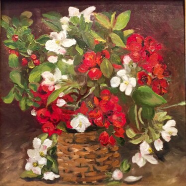 Painting titled "Цветущие ветви ябло…" by Anna Smol Nova, Original Artwork, Oil