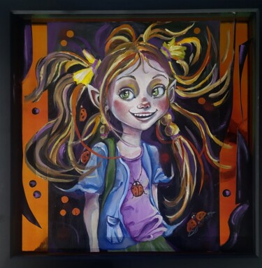 Peinture intitulée "Ladybird Happy Girl" par Anna Spencer, Œuvre d'art originale, Huile