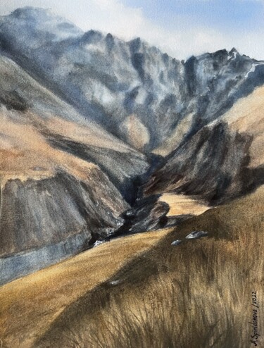 Schilderij getiteld "Ravine in Caucasus…" door Anna Spiridonova, Origineel Kunstwerk, Aquarel