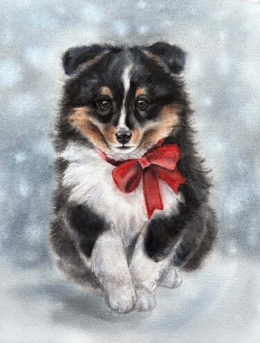 Peinture intitulée "Sheltie puppy" par Anna Spiridonova, Œuvre d'art originale, Aquarelle