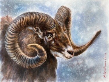 Schilderij getiteld "Mouflon" door Anna Spiridonova, Origineel Kunstwerk, Aquarel