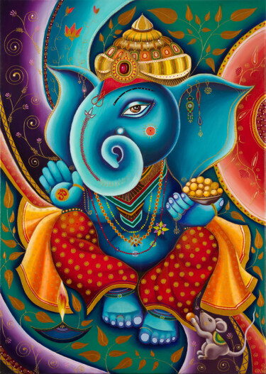 Malerei mit dem Titel "Ganesha. Indian art…" von Anna Startseva, Original-Kunstwerk, Öl