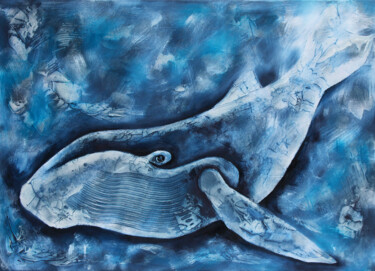 Painting titled "Whale. Sea power. U…" by Anna Startseva, Original Artwork, Oil