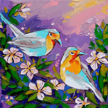 Malerei mit dem Titel "Birds in the garden…" von Anna Startseva, Original-Kunstwerk, Öl