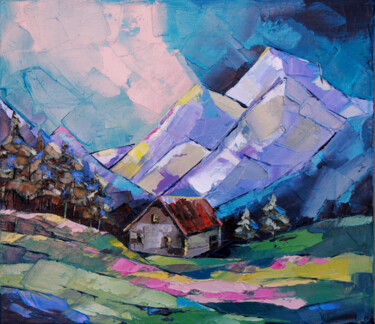 Malerei mit dem Titel "House in the mounta…" von Anna Startseva, Original-Kunstwerk, Öl