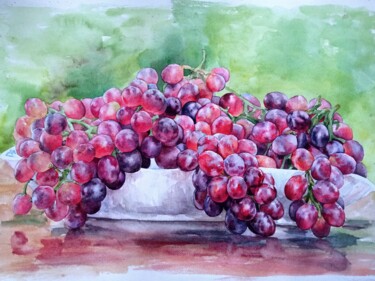 Картина под названием "Виноград на подносе" - Anna Sukhonosova, Подлинное произведение искусства, Акварель