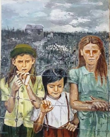 Peinture intitulée "trois-filles-dans-l…" par Anna Synoradzka, Œuvre d'art originale, Gouache