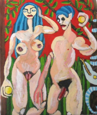 Peinture intitulée "Adam, Eve et le ser…" par Anna Synoradzka, Œuvre d'art originale, Huile