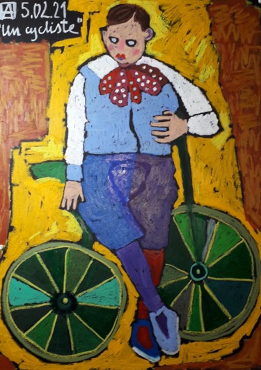 Painting titled "Un cycliste" by Anna Synoradzka, Original Artwork, Pastel