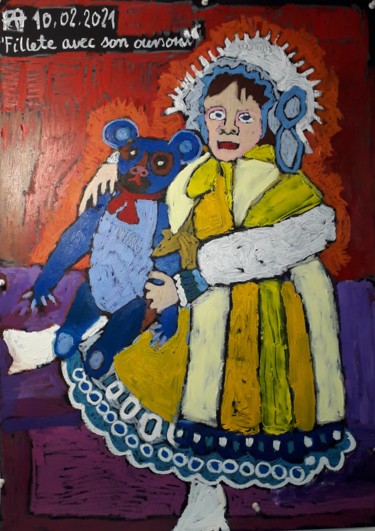 Pintura titulada "Fillette assise ave…" por Anna Synoradzka, Obra de arte original, Pastel