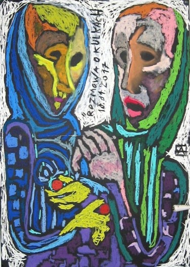 Drawing titled "Conversation sur le…" by Anna Synoradzka, Original Artwork, Chalk