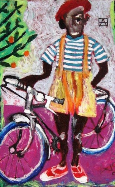 Peinture intitulée "Garçon et son vélo." par Anna Synoradzka, Œuvre d'art originale, Huile