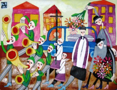 Peinture intitulée "Cortège" par Anna Synoradzka, Œuvre d'art originale, Huile