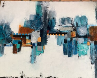 Painting titled "Une ville" by Anna Tanguy, Original Artwork, Acrylic Mounted on Wood Stretcher frame