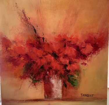 Painting titled "Bouquet fleurs cham…" by Anna Tanguy, Original Artwork, Oil