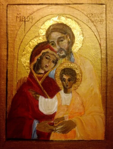 Painting titled "Święta rodzina" by Anna Teluk-Lenkiewicz, Original Artwork, Embossing Mounted on Wood Stretcher frame