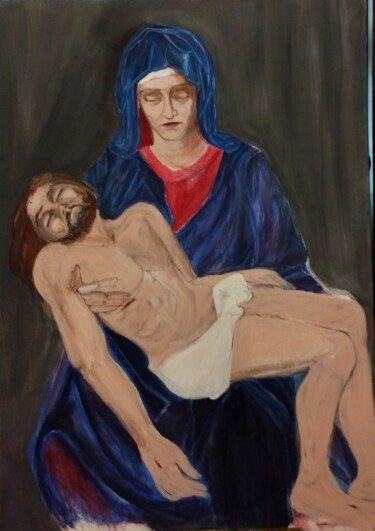 Malerei mit dem Titel "Pieta" von Anna Teluk-Lenkiewicz, Original-Kunstwerk, Tempera
