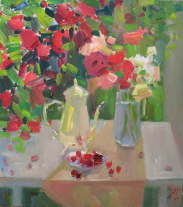 Painting titled "Summer" by Anna Trachuk, Original Artwork, Oil Mounted on Wood Stretcher frame