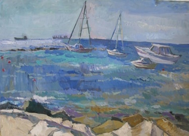 Pittura intitolato "Limassol . Boats" da Anna Trigub, Opera d'arte originale, Olio