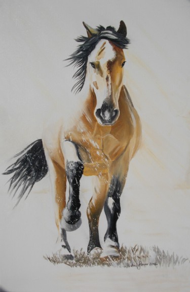Schilderij getiteld "Koń w słońcu" door Anna Kinga Troczyńska, Origineel Kunstwerk, Olie