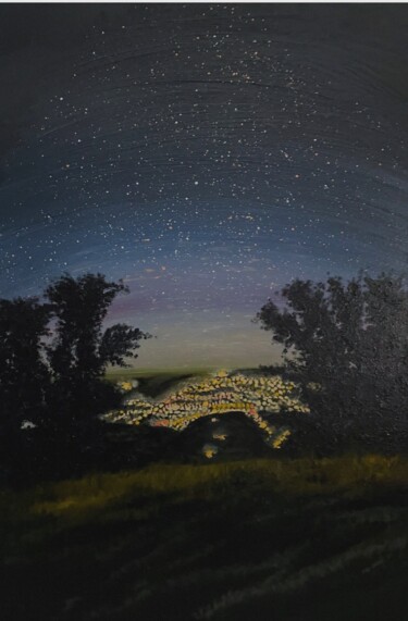Painting titled "In the lights of th…" by Anna Tudor, Original Artwork, Oil Mounted on Wood Stretcher frame