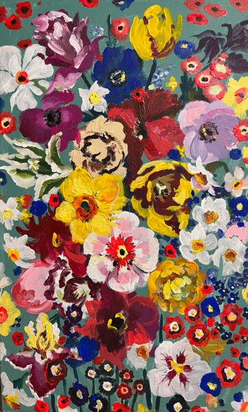 Картина под названием "цветочные фантазии" - Anna Ugrumova, Подлинное произведение искусства, Акварель