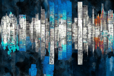 Digitale Kunst mit dem Titel "Skyscrapers by nigh…" von Anna Vaasi, Original-Kunstwerk, Digitale Malerei