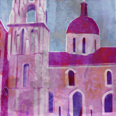 Digital Arts titled "Church by sunset. 03" by Anna Vaasi, Original Artwork, Digital Painting