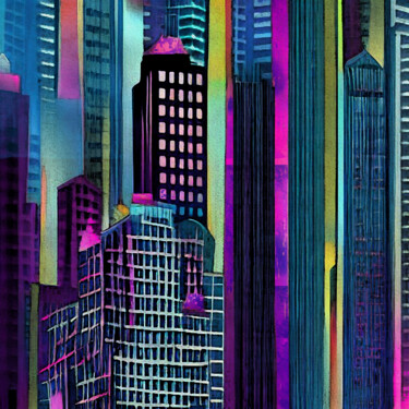 Digital Arts titled "New York City in Pu…" by Anna Vaasi, Original Artwork, Digital Painting