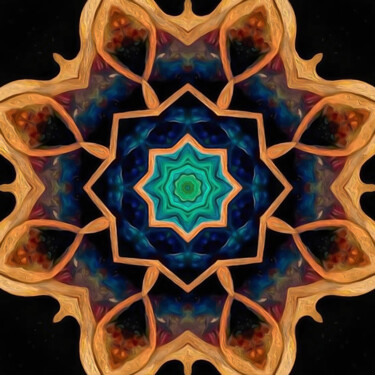 Цифровое искусство под названием "Golden Blue Mandala…" - Anna Vaasi, Подлинное произведение искусства, Цифровая живопись