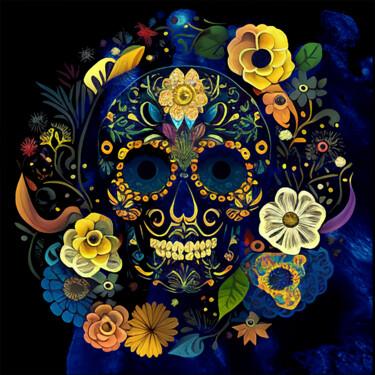 Grafika cyfrowa / sztuka generowana cyfrowo zatytułowany „Flower skull” autorstwa Anna Vaasi, Oryginalna praca, 2D praca cyf…